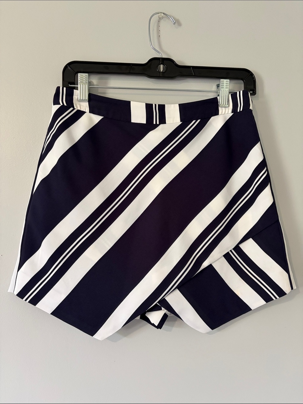 Mural Navy and White Striped Wrap-Front Skort